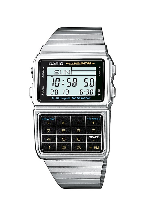 Casio, Часовник с хронограф и 8-дигитален калкулатор, Сребрист