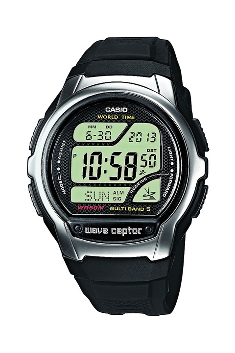 Casio, Цифров часовник с хронограф и каишка от смола, Черен