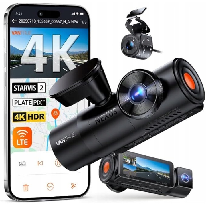 Vantrue N4 Pro S 3CH 4K+2.5K+FHD autós kamera GPS WiFi 3.19" kijelzővel, rendszerezővel és USB 12/24V töltővel