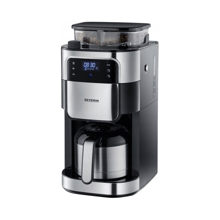 Espressor Severin KA 4814, cu rasnita, termos, negru-argintiu, 37x48x28cm