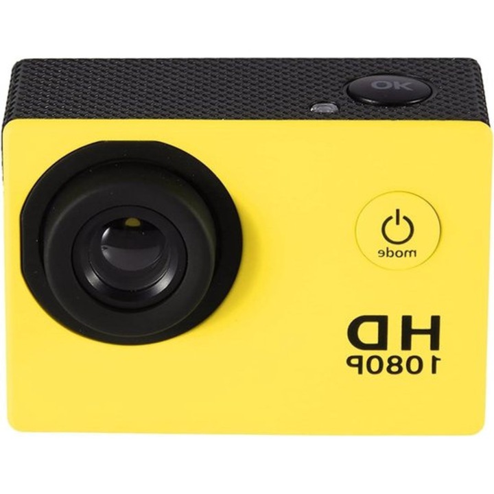 Мини спортна камера DV, жълта, 2.0 инча, 30м водоустойчива, 900mAh, 32GB, компактна