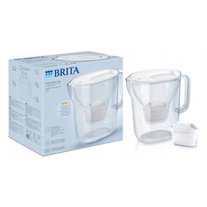 Carafa filtranta Brita Style Essential XL, alb, 3.6L, cu filtru Maxtra Pro Pure