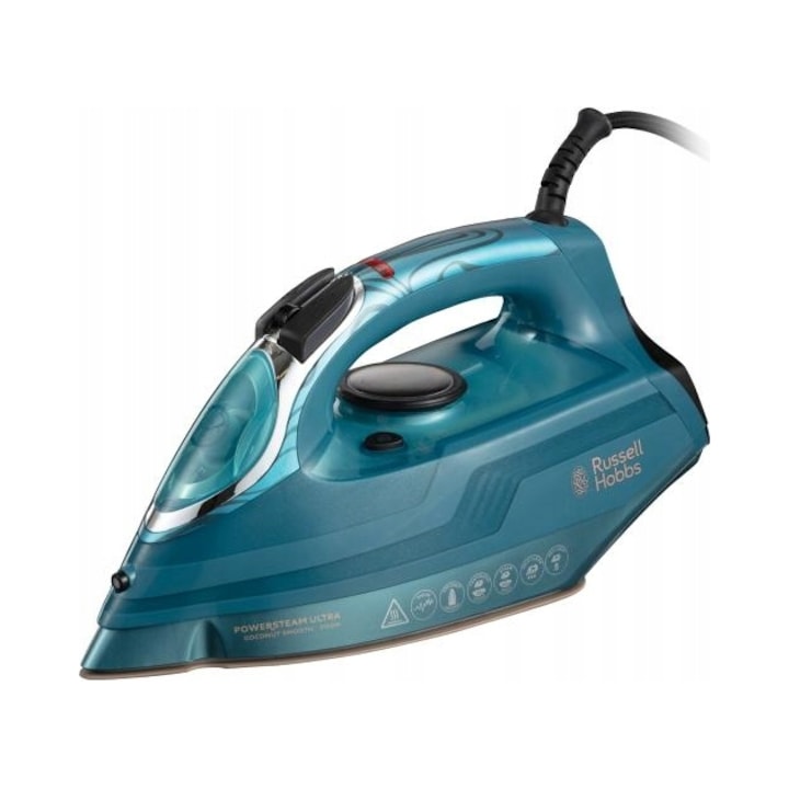 Fier de calcat cu aburi Russell Hobbs Power Steam Ultra, ceramic, albastru, 3100W, 3m cablu