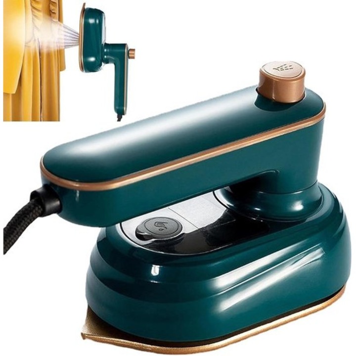 Fier de calcat cu aburi portabil, compact, verde, 150C, 20s incalzire