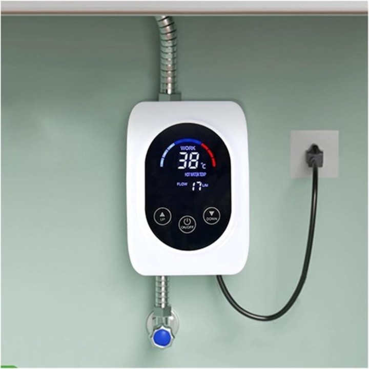 Azonnali elektromos vízmelegítő, fehér, 3800W, kompakt, konyhába és fürdőszobába