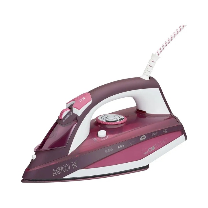 Fier de calcat cu aburi Clatronic DB 3705, ceramic, roz, 0.38l, 2600W