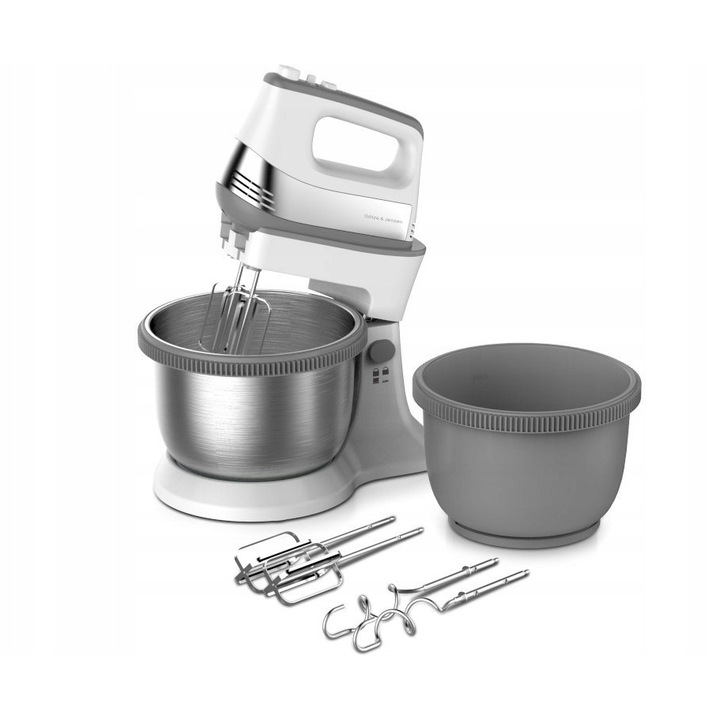 Gotze & Jensen HM502BM mixer, 500W, 5 sebesség, fehér, 3.4l, 2 rozsdamentes acél és műanyag tál készlet