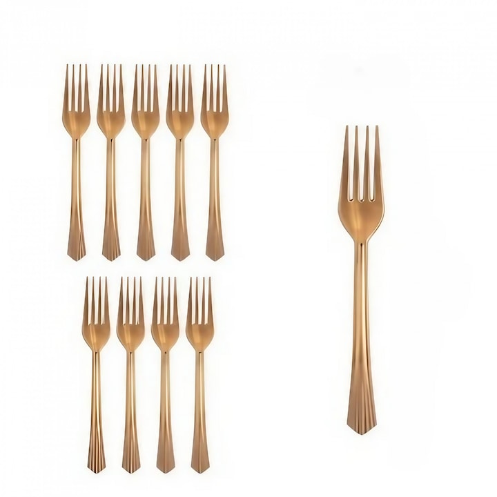 JOHNTERRA Set 2 Bucati, Set 10 Furculite de Unica Folosinta Petreceri si Aniversari, Plastic, 15.5 x 2.5 cm, Bronz
