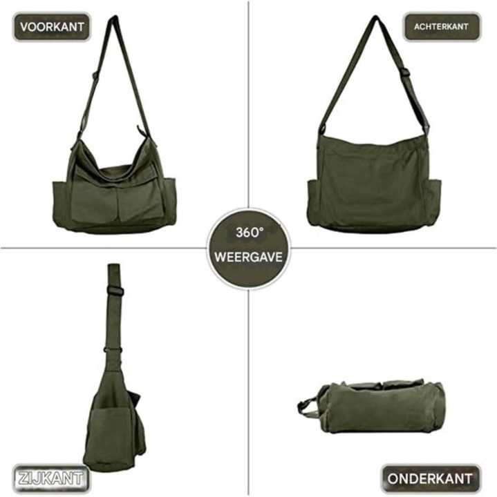 Geanta umar unisex, canvas verde, 40x35x15cm, rezistenta la apa, curea reglabila