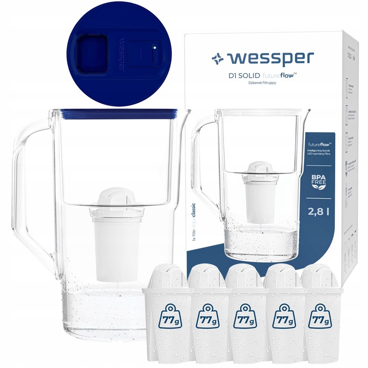 Cana filtranta Wessper D1 SOLID 2,8l LED multicolor 14x24cm set 6 filtre