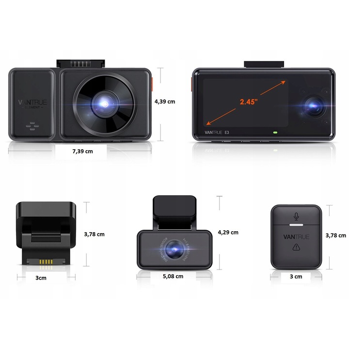 Vantrue E3 3 csatornás autós kamera, GPS, QHD, fekete, 2.54"