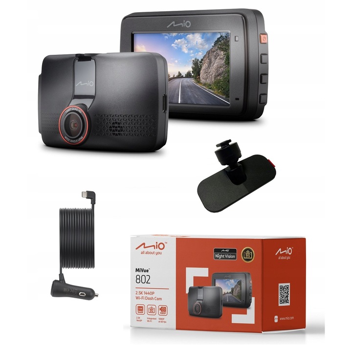 Mio MiVue 802 autós kamera, 2.5K, Wi-Fi, USB-C, fekete, 5x8x3cm