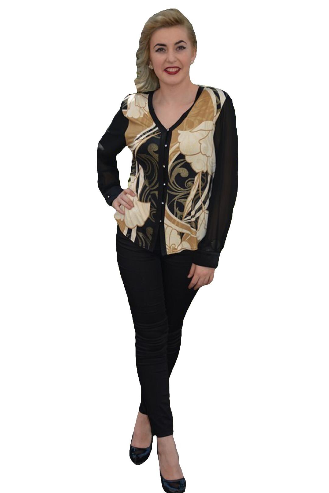 Bluze cu maneca lunga, cu nasturi,masura mare,D&J Exclusive, Negru/Auriu