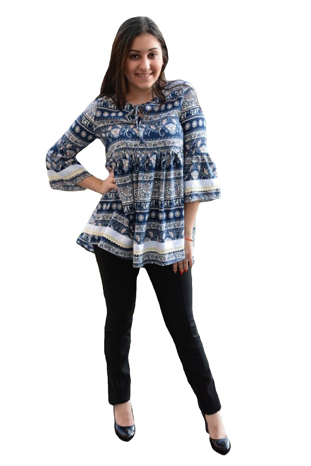 Bluza de primavara, model lung, evazat, D&J Exclusive, Albastru