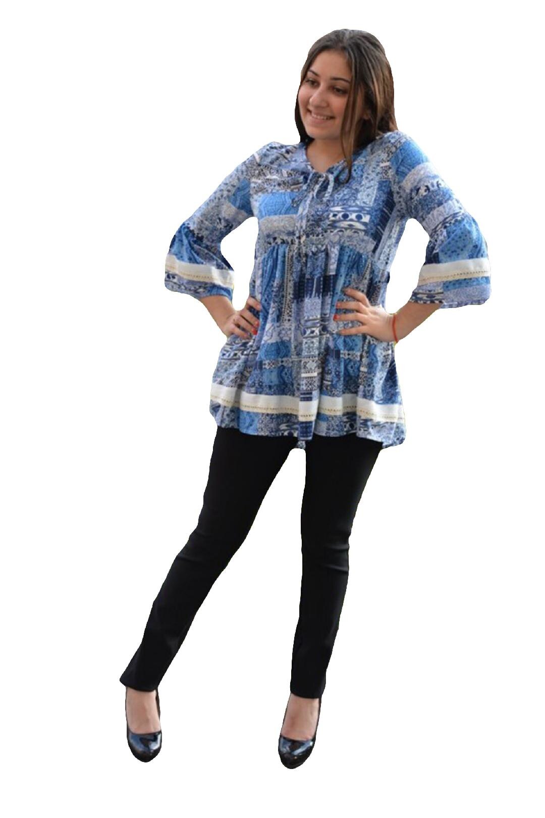 Bluza lejera de primavara cu maneca trei-sferturi,D&J Exclusive, Albastru