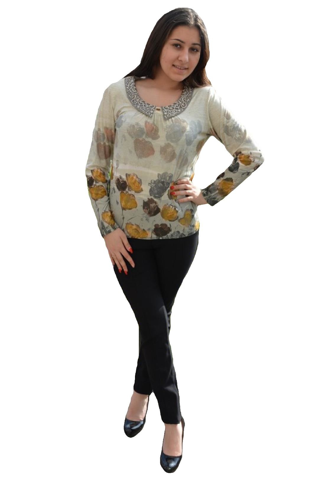 Bluza chic cu model floral, masura mare,D&J Exclusive, Bej