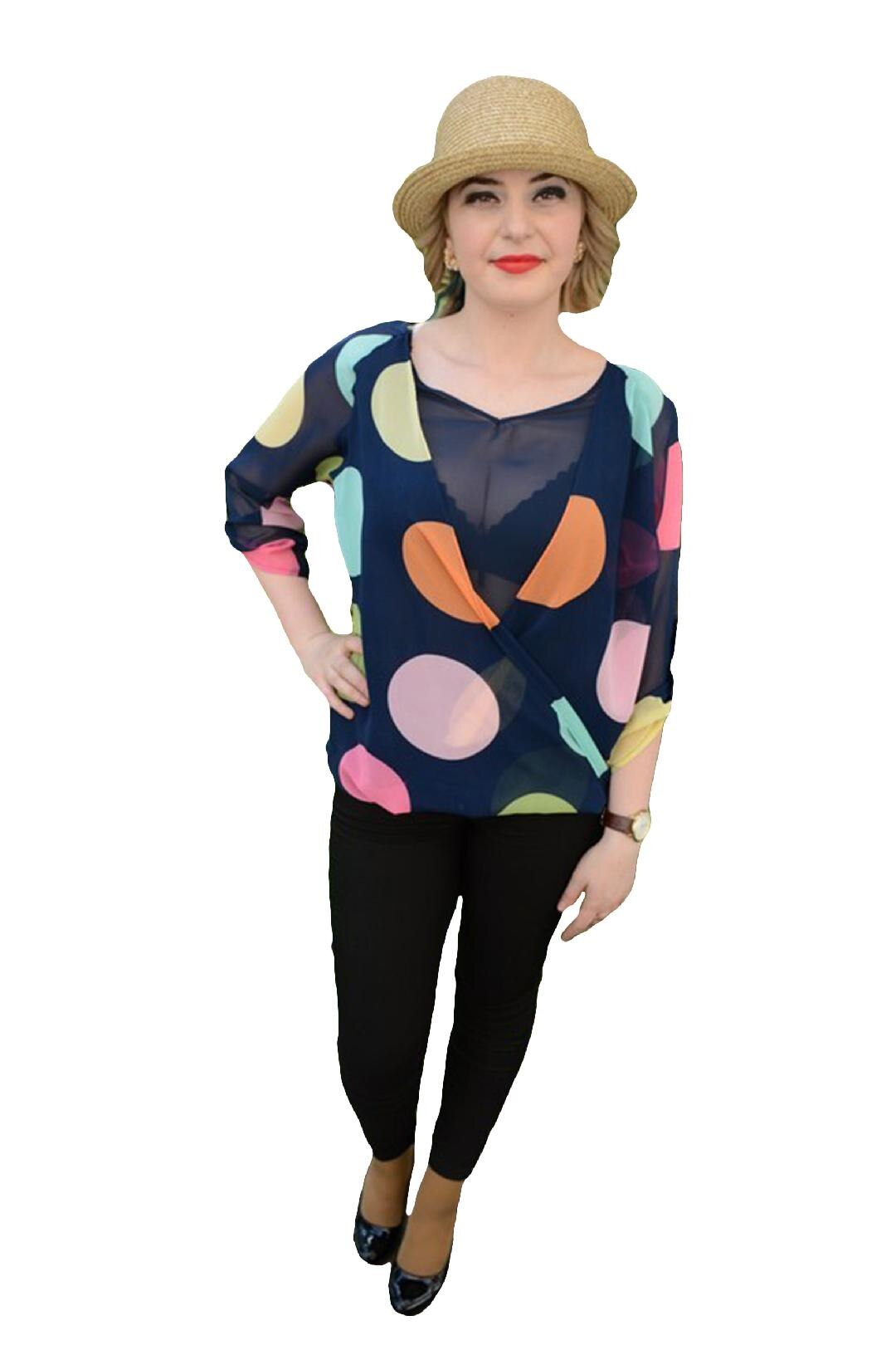 Bluza cu maneca lunga cu buline, D&J Exclusive, Albastru marin