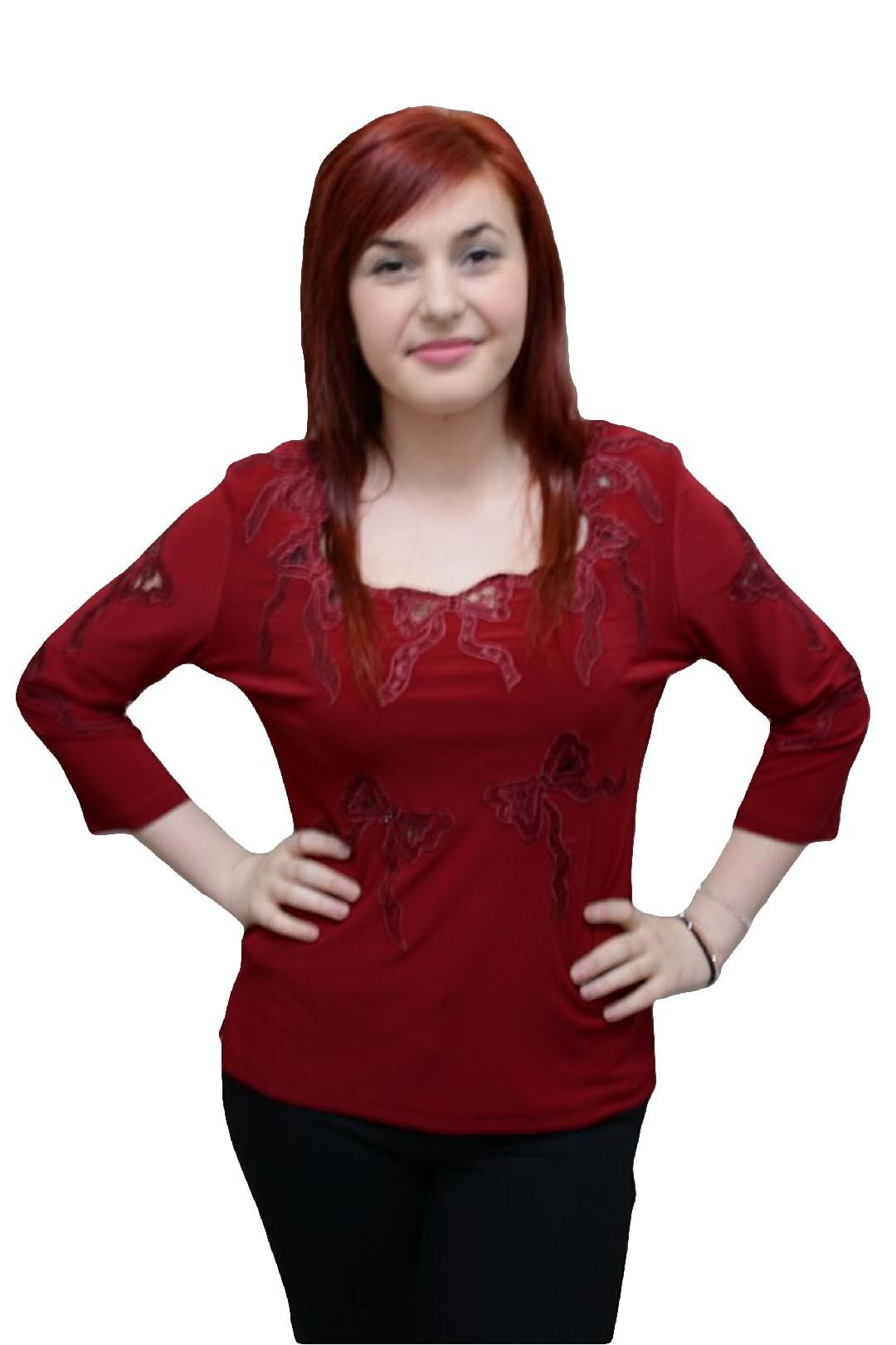 Bluza de ocazie cu design de fundite de dantela,masura mare,D&J Exclusive, Marsala