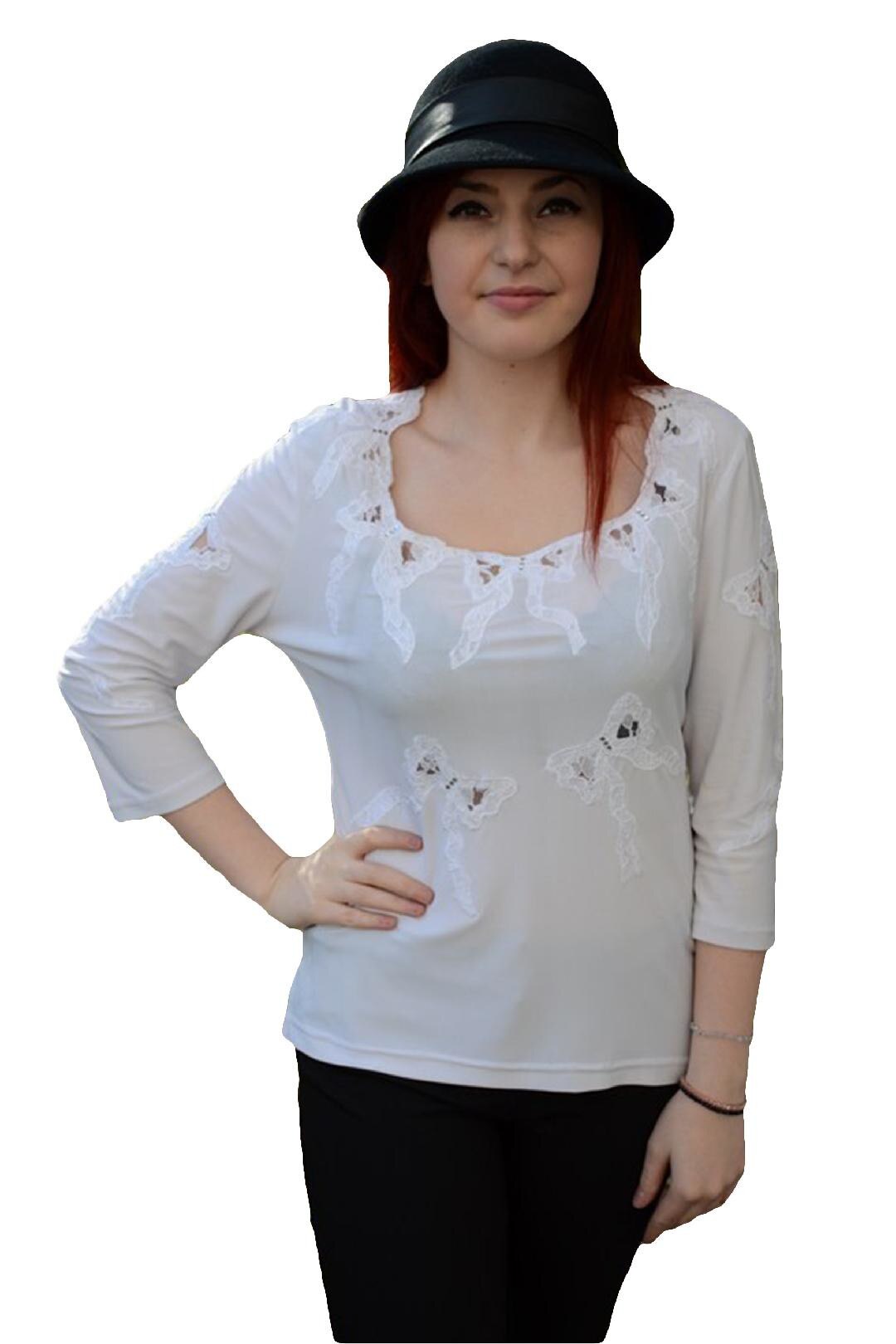 Bluza de ocazie cu design de fundite de dantela,masura mare,D&J Exclusive, Alb