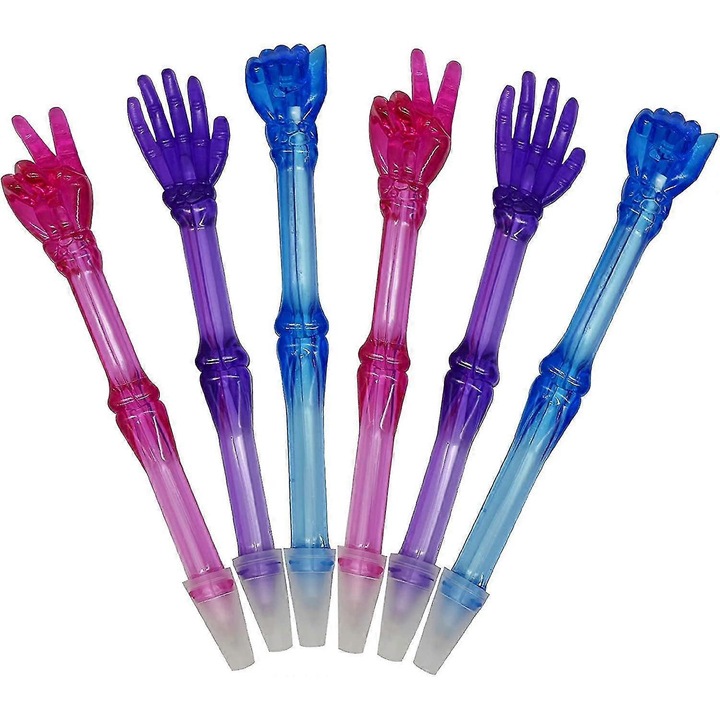 Pix cu bila FG123K0225-260806-1986 in forma de os, set 24 buc., 3 gesturi (pumn, palma, foarfeca), plastic transparent, cerneala albastra, varf 0.5 mm