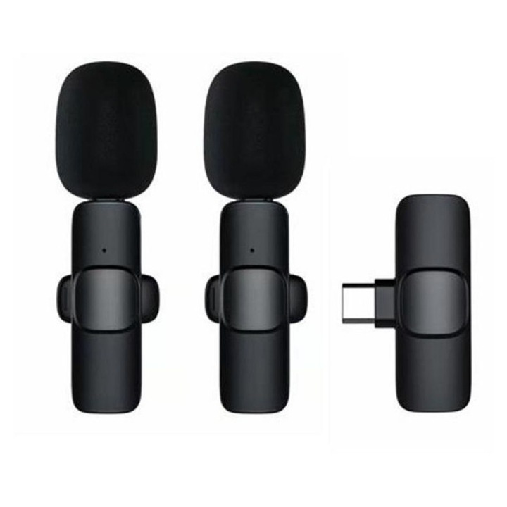 Kit 2 Microfoane Lavalier Wireless ZYBLSSBB, reducere zgomot, Type-C, 20m, negru