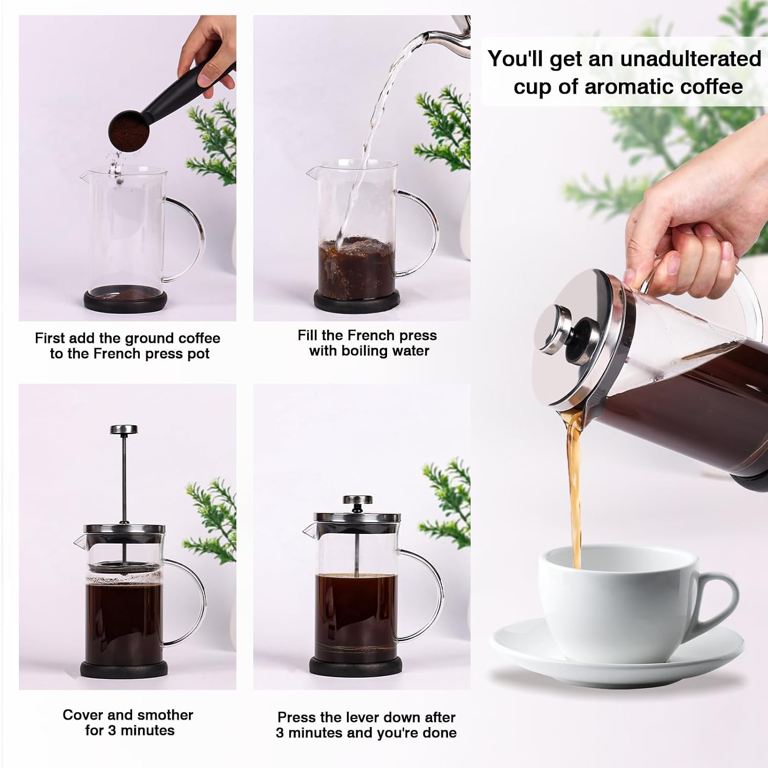 Cafetiera French press ZYBLSSBB 600ml negru sticla termorezistenta inox