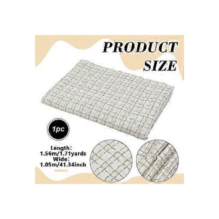 Fehér arany textil anyag, tweed szövet, 0.9m x 1.5m, 0.6mm vastagság