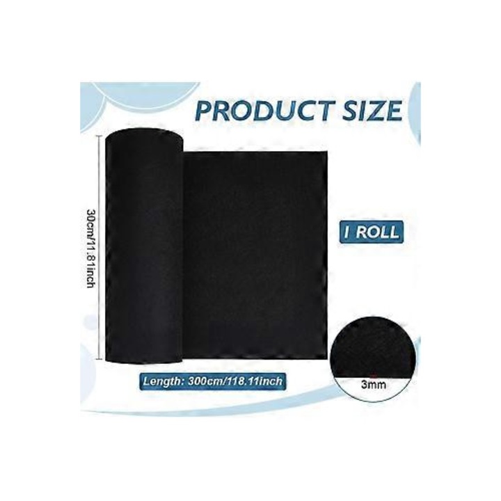 Textil filc anyag, 3mm vastagság, fekete, 3x30cm, craft tekercs