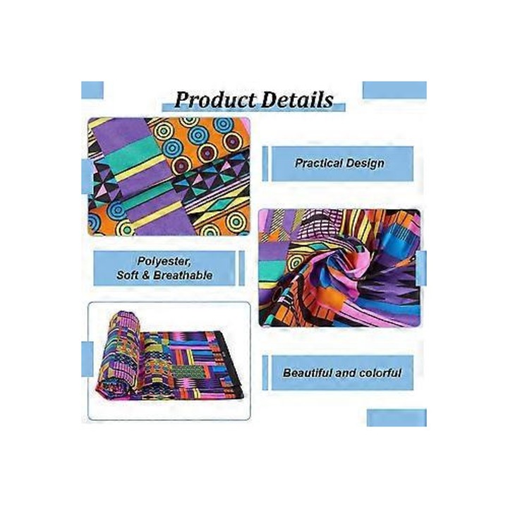 Anyag textil poliészter Kente patchwork sokszínű 114x550cm 6 yardos szett