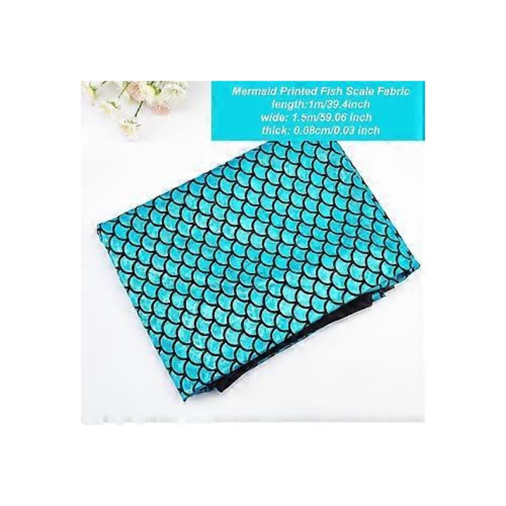 Holografikus spandex textil anyag, sellőpikkelyek, sötétkék, 100x150cm, 2 irányban rugalmas