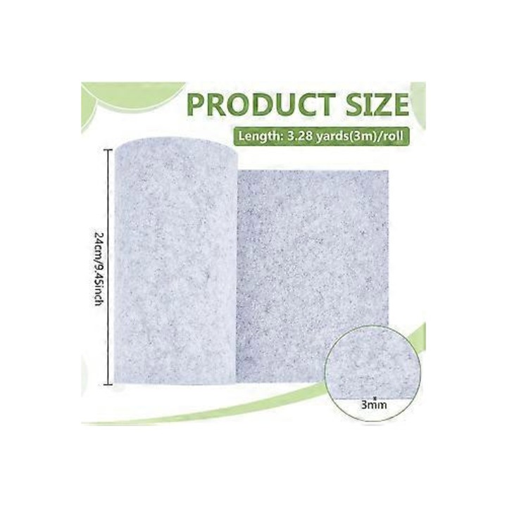 Textil filc anyag, 3mx24cm, világosszürke, 3mm vastagság