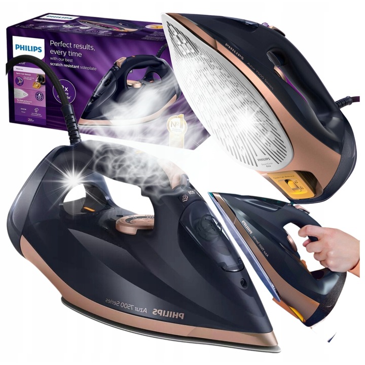 Fier de calcat cu abur Philips Azur 7500, 3200W, albastru-negru, 0.3l