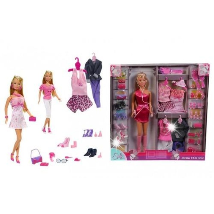 Papusa Steffi Simba set 5 tinute multicolor 29cm
