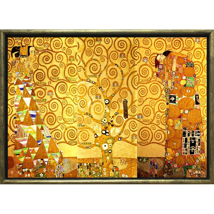 Картина Startonight DualView Дървото на живота, Густав Климт (1905), репродукция, Luxury Gold külső keret, светлина в тъмнотo, 50 x 70 см