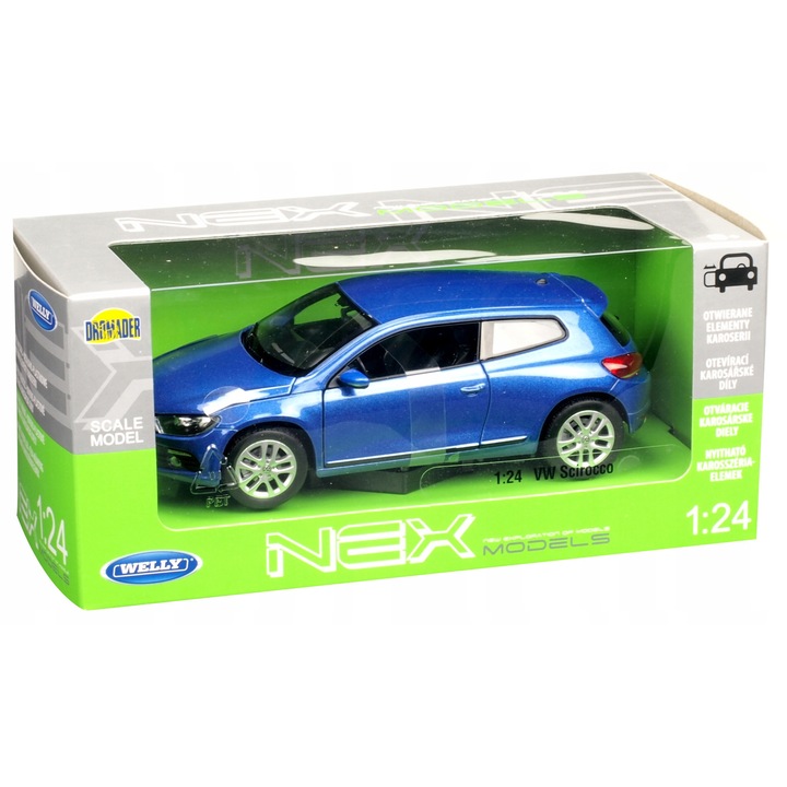 Modellautó Volkswagen Scirocco Welly fém műanyag kék 20x8x6cm