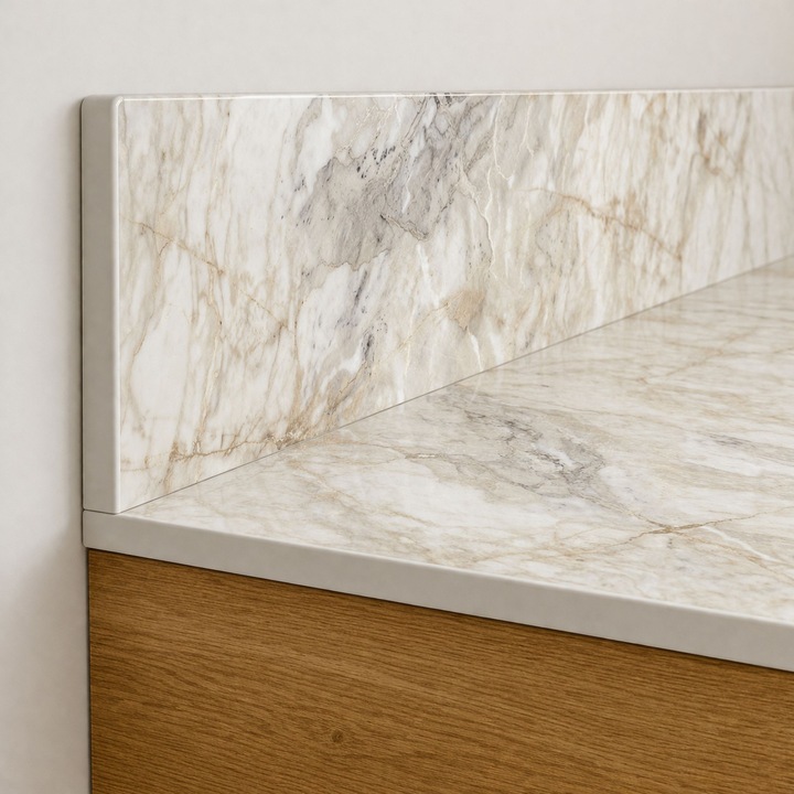 Blat baie KOLM Breccia 41x40cm cu panou 12cm alb