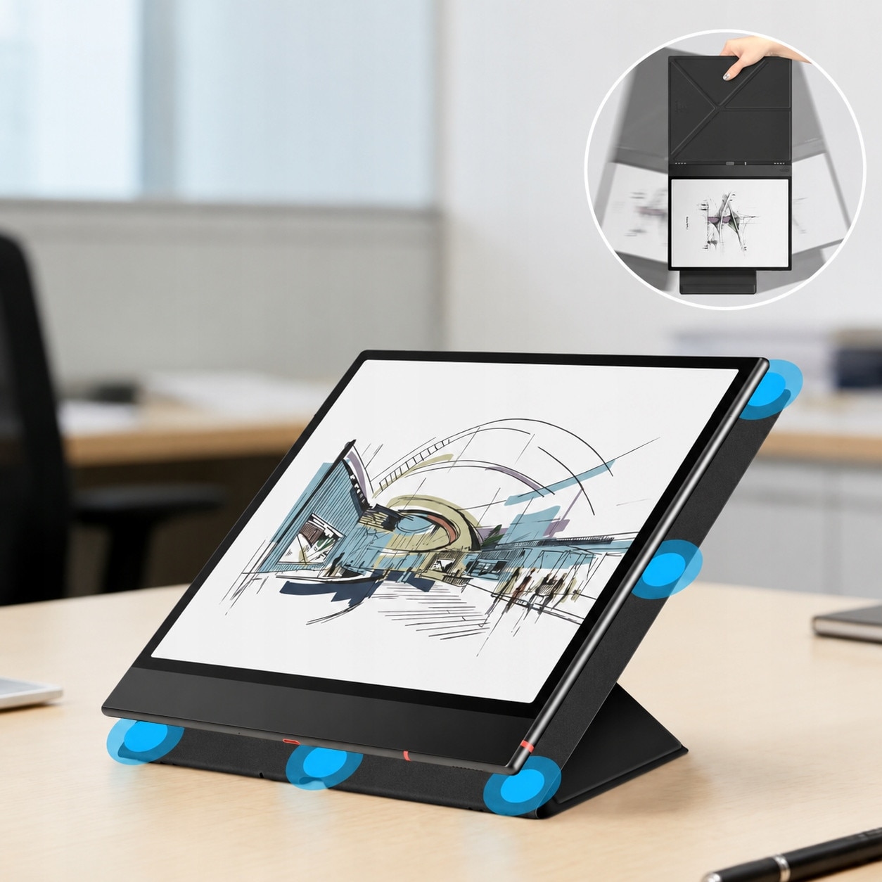 Husa tableta EtuiTab Onyx Boox Go 10.3", transparenta, roz, cu suport stylus