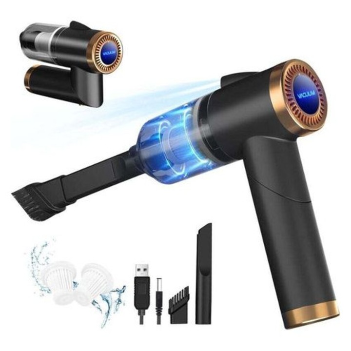 Aspirator portabil fara fir 9000Pa 10W, autonomie 30min, negru