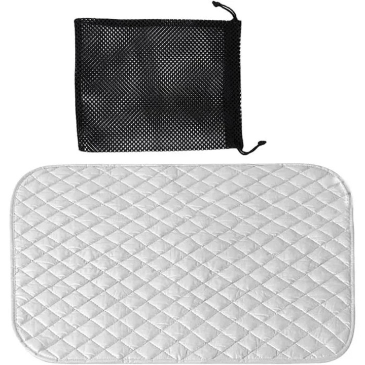 Saltea de calcat portabila 48x85cm cu husa neagra 25x42cm, bumbac argintat, rezistenta la caldura