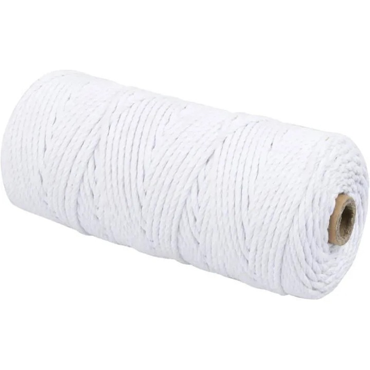 Sfoara macrame bumbac natural 3mm 100m alb