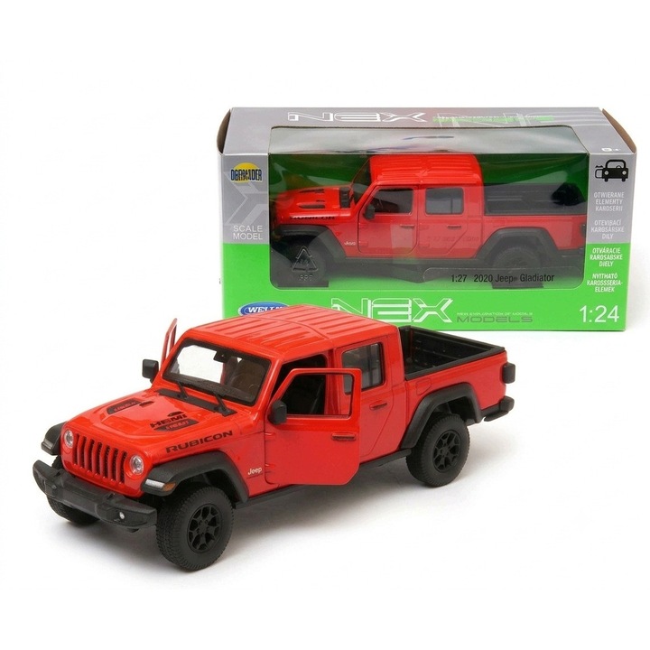Modellautó Jeep Gladiator Rubicon Welly piros 19cm 1:24