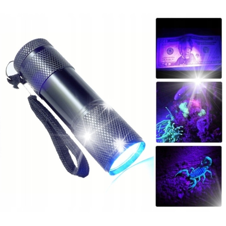UV фенер алуминиев 87x26mm черен 9 LED