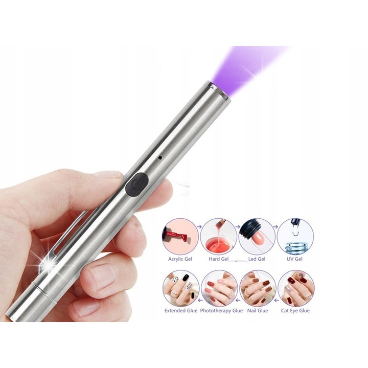 LED UV фенерче тип писалка, магнитен тестер, USB зареждане, акумулаторна батерия, 12.5x1.5см