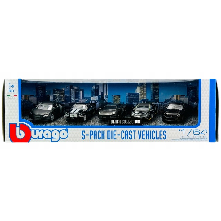 Bburago Black Collection 5 db fém kisautó készlet, 1:64, többszínű, 30x10x10cm