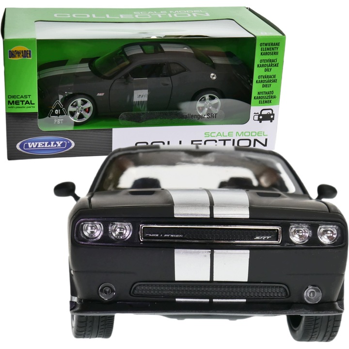 Welly Dodge Challenger SRT 2012 fekete modellautó 19cm