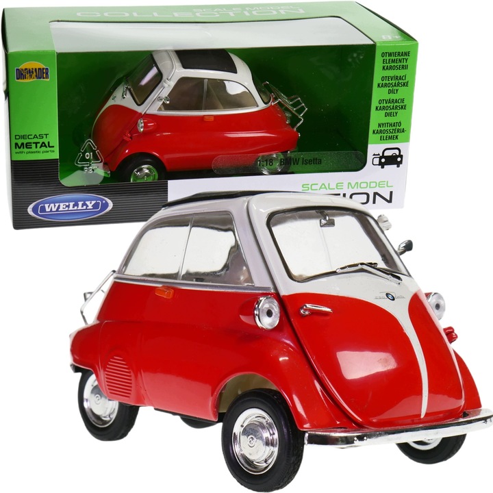 Modell fém BMW Isetta Welly 1:18 piros 19cm