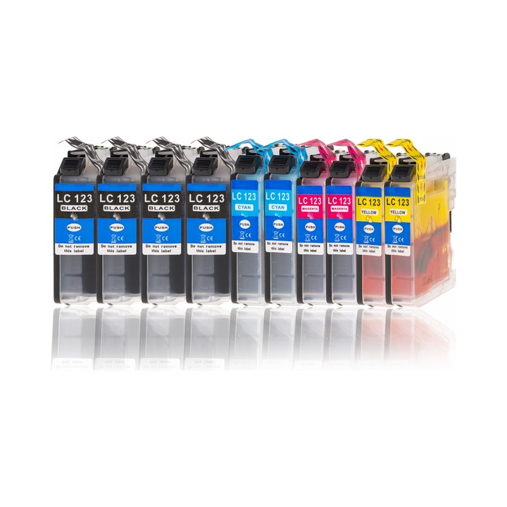 10 db 4INK LC123XL kompatibilis nyomtatópatron készlet, fekete cián magenta sárga, XL, 230ml