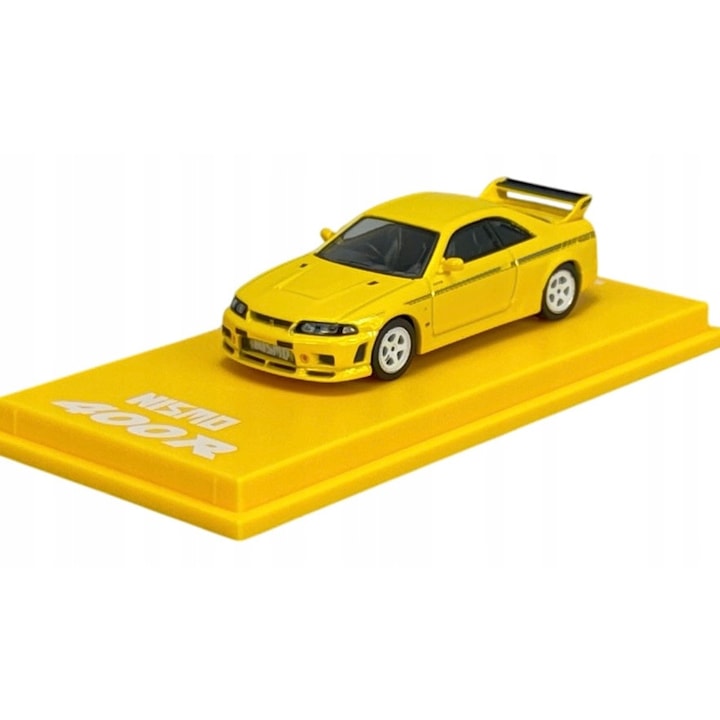 Kyosho Nissan Nismo 400R fém autó, sárga LED 7x3x2cm szett