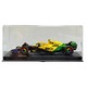 McLaren MCL38 Bburago 1:43 modell sárga-zöld 12cm vitrinnel