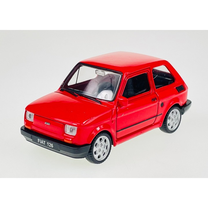 Welly Fiat 126p fém modellautó, piros, 8x3.7x3.8cm, gyűjtemény